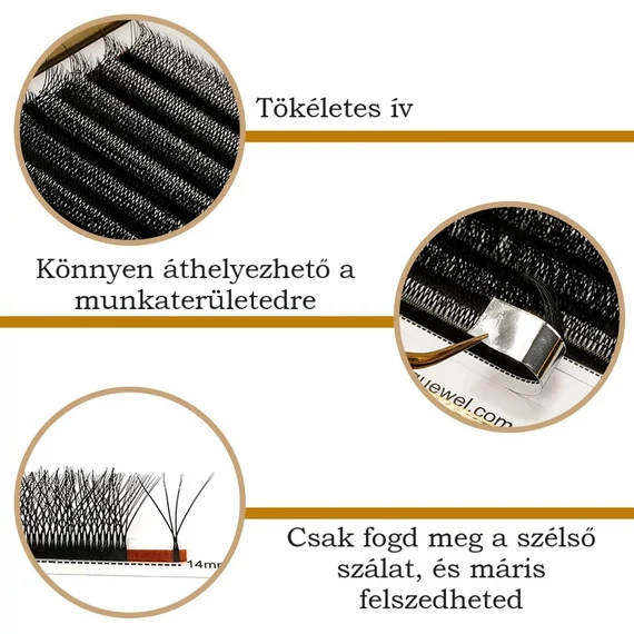 Premade 5D W Shaped Quewel® előrefanolt műszempilla 0,07 D mix tálca használata egyszerű